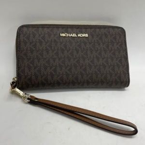 Michael Kors Jet Set Wristlet Wallet Phone Case Travel Large Flat Zip MF